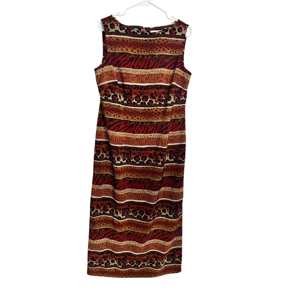 Kathie Lee Collection Womens Animal Print Sleeveless Midi Sheath Dress Red L
